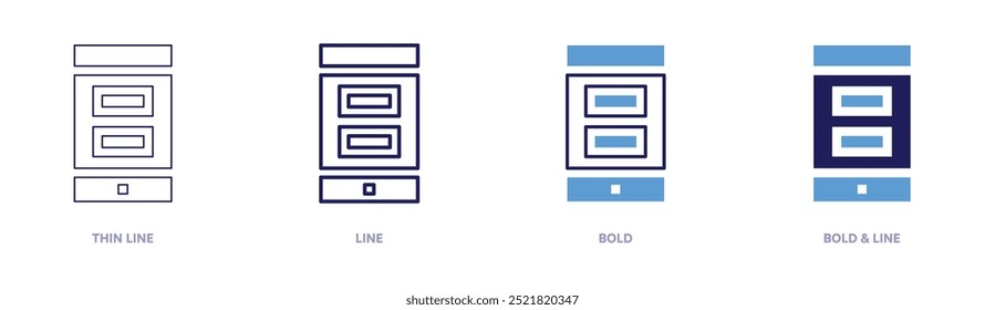Mobile input icon in 4 different styles. Thin Line, Line, Bold, and Bold Line. Duotone style. Editable stroke.