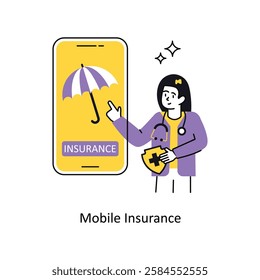 Mobile Insurance Concept vector illustration.  isolated on white Background. 