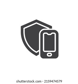 Icono vector de seguro móvil. signo plano relleno para concepto móvil y diseño web. Icono de teléfono y pantalla de glifo. Símbolo, ilustración del logotipo. Gráficos vectoriales
