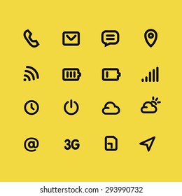 Mobile interface and apps icon set. Yellow vector background