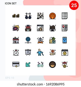 Mobile Interface Filled line Flat Color Set of 25 Pictograms of bars; game; burning; ball; activities Editable Vector Design Elements