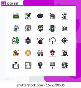 Mobile Interface Filled line Flat Color Set of 25 Pictograms of treatment; play; bubble; game; box Editable Vector Design Elements