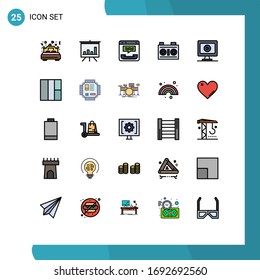 Mobile Interface Filled line Flat Color Set of 25 Pictograms of monitor; photo; call; media; help Editable Vector Design Elements