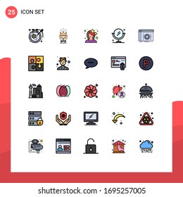 Mobile Interface Filled Line Flat Color Set Of 25 Pictograms Of Api; Cleaning; Royal; Mirror; Profile Editable Vector Design Elements