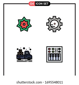 Mobile Interface Filled line Flat Color Set of 4 Pictograms of holy; truck; month; setting lab; agriculture Editable Vector Design Elements