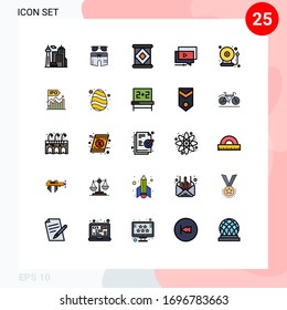 Mobile Interface Filled line Flat Color Set of 25 Pictograms of school; video; trouser; tutorial; play Editable Vector Design Elements