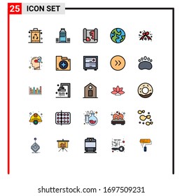Mobile Interface Filled line Flat Color Set of 25 Pictograms of discount; planet; cold; earth; pin Editable Vector Design Elements