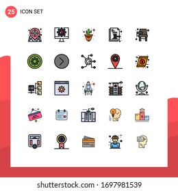 Mobile Interface Filled line Flat Color Set of 25 Pictograms of chair; law; cactus; document; auction Editable Vector Design Elements