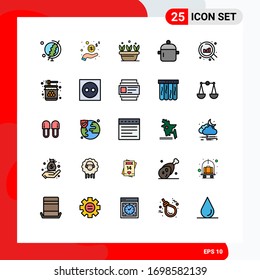 Mobile Interface Filled line Flat Color Set of 25 Pictograms of chart; kitchenware; leaf; kitchen; drink Editable Vector Design Elements