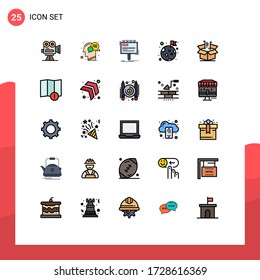 Mobile Interface Filled line Flat Color Set of 25 Pictograms of space; flag; mind; promo; advertising Editable Vector Design Elements