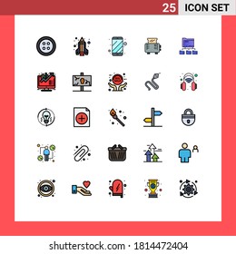 Mobile Interface Filled line Flat Color Set of 25 Pictograms of business; network; phone; folders; toaster Editable Vector Design Elements