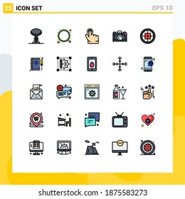 Mobile Interface Filled line Flat Color Set of 25 Pictograms of soldier; badge; click; army; picture Editable Vector Design Elements