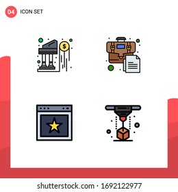 Mobile Interface Filledline Flat Color Set of 4 Pictograms of bank; bookmark; money; business; website Editable Vector Design Elements