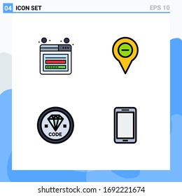 Mobile Interface Filledline Flat Color Set of 4 Pictograms of account; code; web; navigation; develop Editable Vector Design Elements