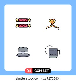 Mobile Interface Filledline Flat Color Set of 4 Pictograms of sweet; tourism; holiday; heart; tea Editable Vector Design Elements