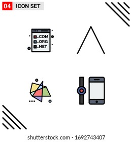 Flachfarbsatz für die mobile Schnittstelle (Flatline) von 4 Piktogramm des Browsers; Wirkungen; Entwicklung; oben; Design-Elemente für Vektorillustrationen mit bearbeitbarer Bewegung
