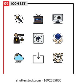 Mobile Interface Filledline Flat Color Set of 9 Pictograms of learning; education; education; sweet; honey Editable Vector Design Elements