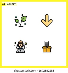 Mobile Interface Filledline Flat Color Set of 4 Pictograms of leaf; harlequin; sprout; down; man Editable Vector Design Elements