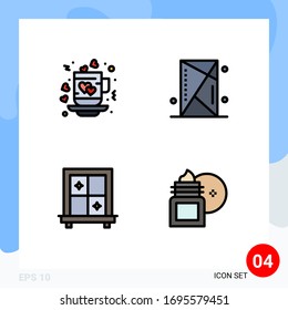 Mobile Interface Filledline Flat Color Set of 4 Pictograms of coffee; shield; tea; devices; window Editable Vector Design Elements