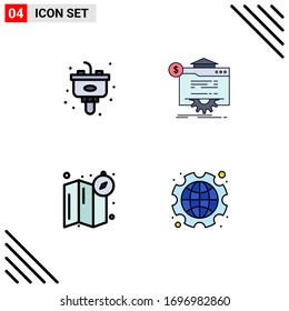 Mobile Interface Filledline Flat Color Set of 4 Pictograms of disposal; compass; sink; globe; map Editable Vector Design Elements