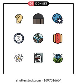 Mobile Interface Filledline Flat Color Set of 9 Pictograms of environment; left; mosque; interface; arrow Editable Vector Design Elements