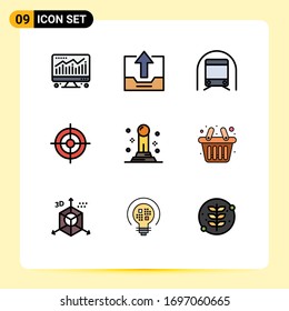 Mobile Interface Filledline Flat Color Set of 9 Pictograms of business; shoot; metro; finance; vehicles Editable Vector Design Elements