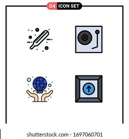 Mobile Interface Filledline Flat Color Set of 4 Pictograms of care; care; test; music; hands Editable Vector Design Elements