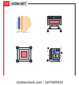 Mobile Interface Filledline Flat Color Set of 4 Pictograms of design; board; size; connection; corner Editable Vector Design Elements