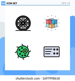 Mobile Interface Filledline Flat Color Set of 4 Pictograms of sports; cell; labyrinth; cube; ticket Editable Vector Design Elements