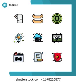 Mobile Interface Filledline Flat Color Set of 9 Pictograms of image; print; vegetable; page; analysis Editable Vector Design Elements