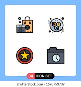 Mobile Interface Filledline Flat Color Set of 4 Pictograms of advertising; medal; marketing; power; rank Editable Vector Design Elements
