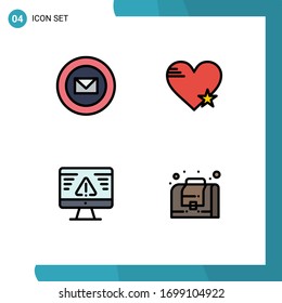 Mobile Interface Filledline Flat Color Set of 4 Pictograms of mail; breach; stamps; love; error Editable Vector Design Elements