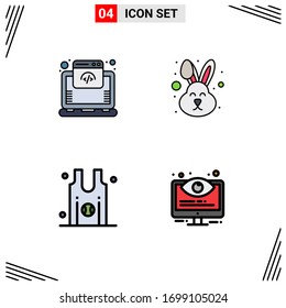 Mobile Interface Filledline Flat Color Set of 4 Pictograms of cloud; jersey; online; rabbit; team Editable Vector Design Elements