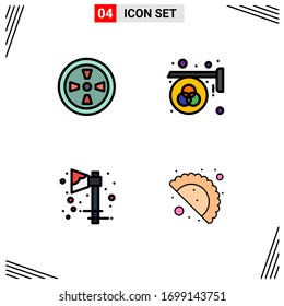 Mobile Interface Filledline Flat Color Set of 4 Pictograms of fan; celebration; advertisement; palette; holiday Editable Vector Design Elements