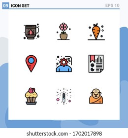 Mobile Interface Filledline Flat Color Set of 9 Pictograms of service planning; planning; thanksgiving; development; location Editable Vector Design Elements