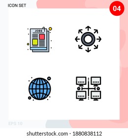 Mobile Interface Filledline Flat Color Set of 4 Pictograms of ad; internet; job ad; circle; web Editable Vector Design Elements