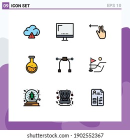 Mobile Interface Filledline Flat Color Set of 9 Pictograms of graphic; education; fingers; test; labe Editable Vector Design Elements