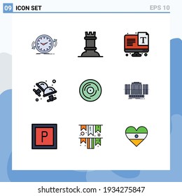 Mobile Interface Filledline Flat Color Set of 9 Pictograms of dj; jewelry; screen; dress shirt; cuff Editable Vector Design Elements