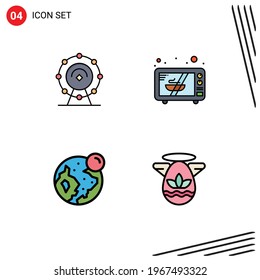 Mobile Interface Filledline Flat Color Set of 4 Pictograms of browser; world; hotel; oven; angle Editable Vector Design Elements