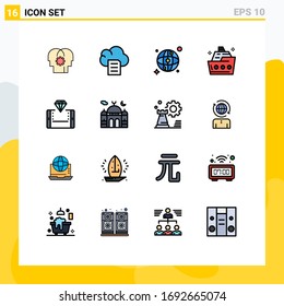 Mobile Interface Flat Color Filled Line Set of 16 Pictograms of shop; mobile; map; summer; sea Editable Creative Vector Design Elements