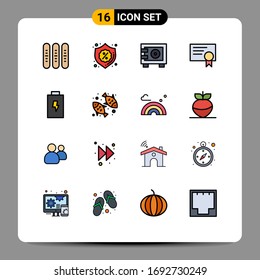 Mobile Interface Flat Color Filled Line Set of 16 Pictograms of charge; education; sale; diploma; locker Editable Creative Vector Design Elements