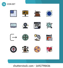 Mobile Interface Flat Color Filled Line Set of 16 Pictograms of api; labor; books; gear; international Editable Creative Vector Design Elements