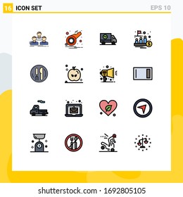 Mobile Interface Flat Color Filled Line Set of 16 Pictograms of public; ipo; whistle; fund; speed Editable Creative Vector Design Elements