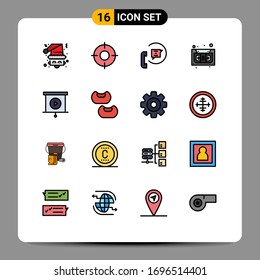 Mobile Interface Flat Color Filled Line Set of 16 Pictograms of music; audio; ui; support; help Editable Creative Vector Design Elements