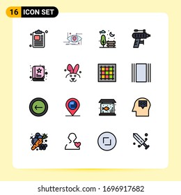 Mobile Interface Flat Color Filled Line Set of 16 Pictograms of story; baby; bench; drilling; perforator Editable Creative Vector Design Elements