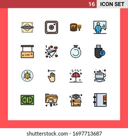 Mobile Interface Flat Color Filled Line Set of 16 Pictograms of board; presentation; bucket; man; board Editable Creative Vector Design Elements