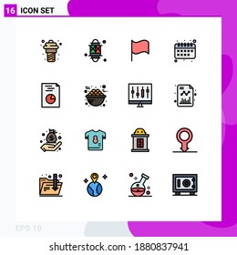 Mobile Interface Flat Color Filled Line Set of 16 Pictograms of report; analytics; festival; calendar; back to school Editable Creative Vector Design Elements