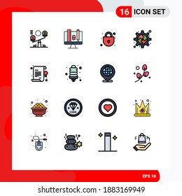 Mobile Interface Flat Color Filled Line Set of 16 Pictograms of star; certificate; lock; back to school; process Editable Creative Vector Design Elements