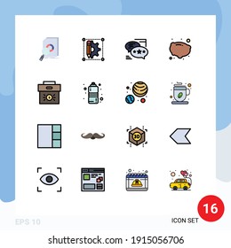 Mobile Interface Flat Color Filled Line Set of 16 Pictograms of bag; potato; pen; food; messages Editable Creative Vector Design Elements