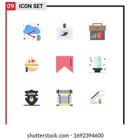Mobile Interface Flat Color Set of 9 Pictograms of banner; wedding; business; love; marketing Editable Vector Design Elements